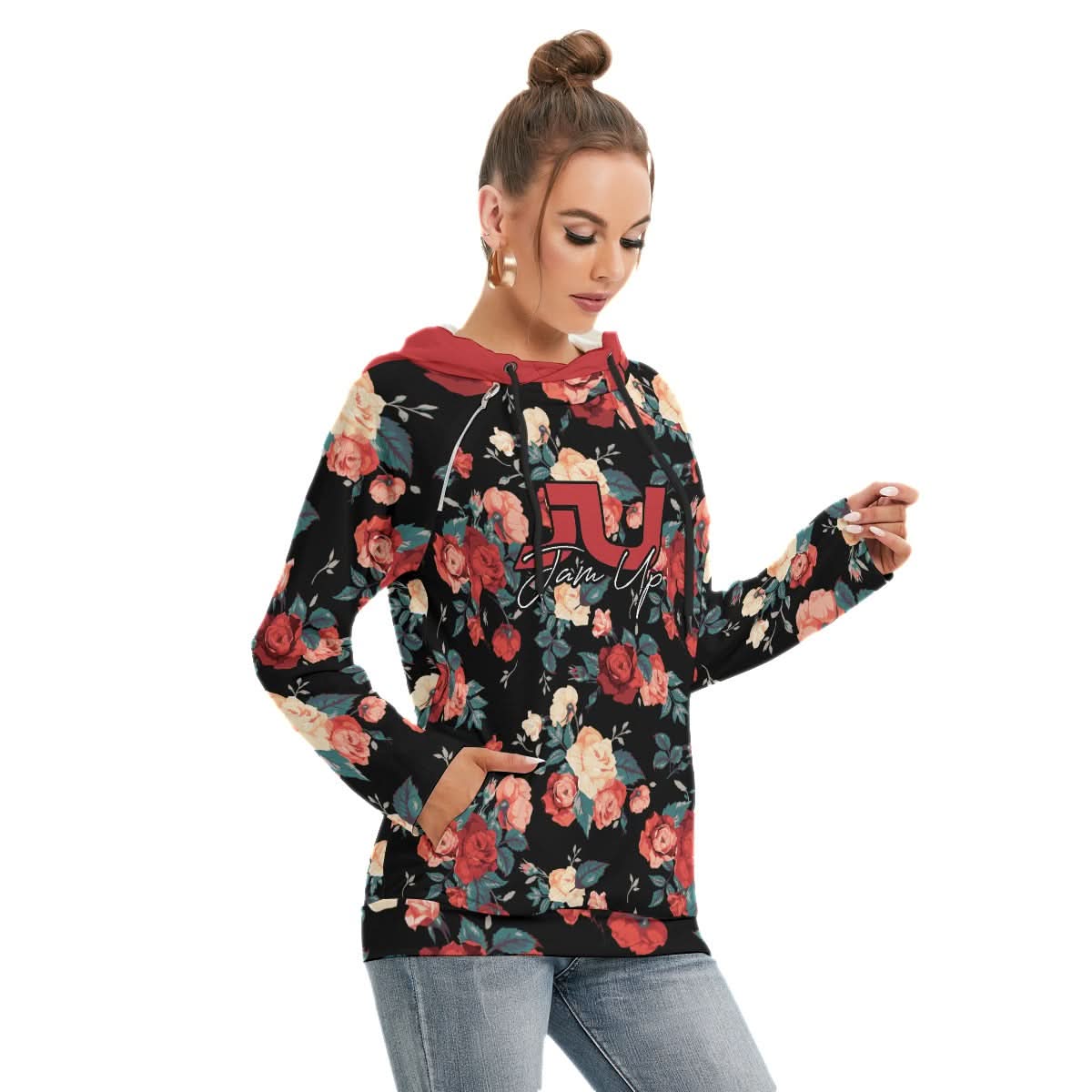 Women's Floral Double Hood Hoodie